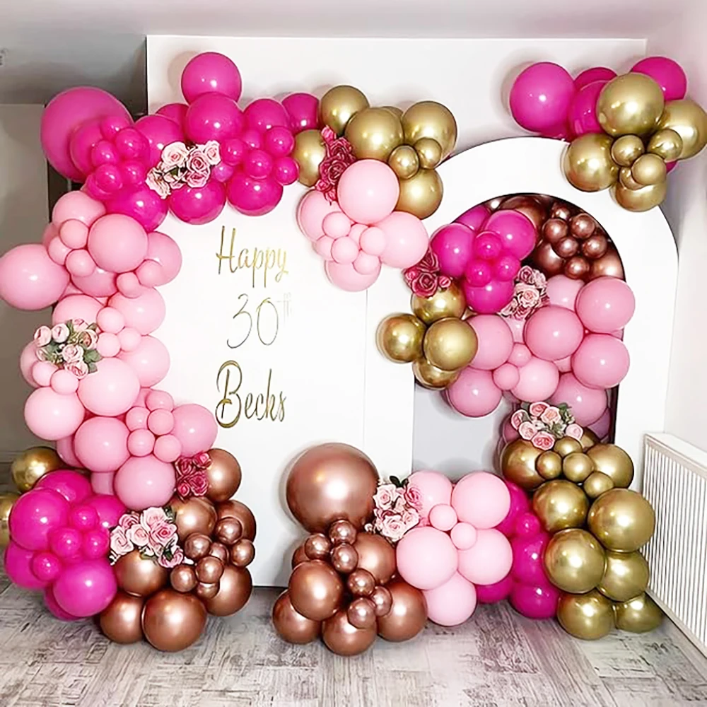 134pcs Pink Balloons Arch Kit Hot Red Rose Gold Balloon Garland Girl Princess Theme Birthday Party Baby Shower Decoration Globos
