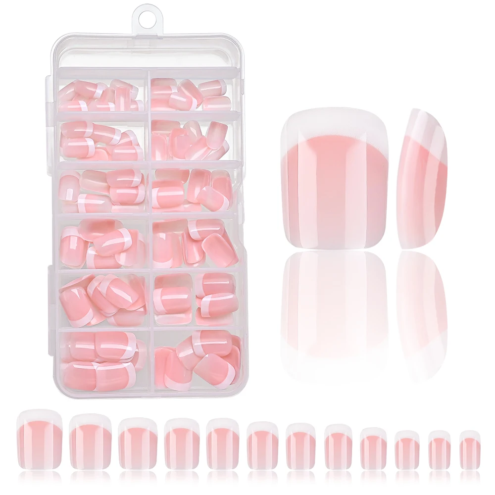 Chic Pink French Short Square Press-On Nails - 120-Piece Set