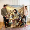 God Loves The World Jesus Christian God Flannel Art Blanket, Sofa Bed Cover Four Season Soft Fluffy Quilt Blanket Flannel Throw 1