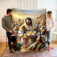 God Loves The World Jesus Christian God Flannel Art Blanket, Sofa Bed Cover Four Season Soft Fluffy Quilt Blanket Flannel Throw 1