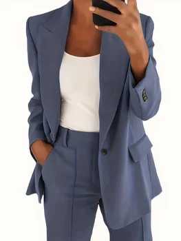 2025 New Fashionable Solid Color Premium Slim Fit Cardigan Temperament Suit Coat Women's Wear Outerwears Commuting Pant Sets 1