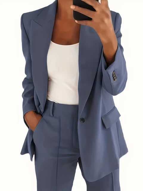 2025 New Fashionable Solid Color Premium Slim Fit Cardigan Temperament Suit Coat Women's Wear Outerwears Commuting Pant Sets 1