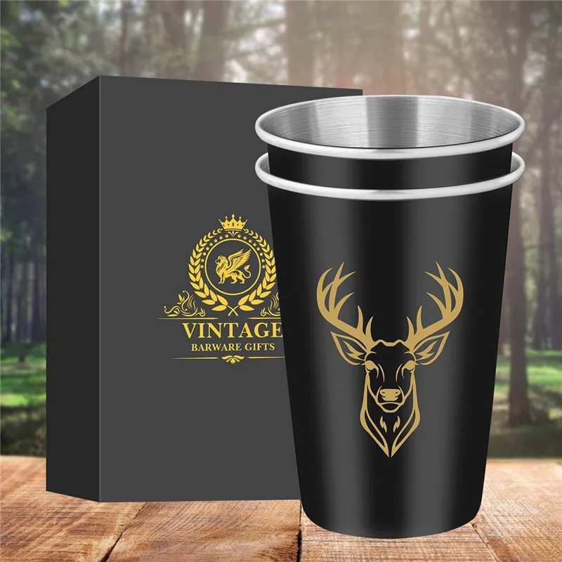 Stapelbar 2 Teile/satz Hirsch Elch Kopf Bier Gläser Edelstahl Tassen Tumbler Metall Küche Bar Große Trinkbecher Hochzeit Geschenk Set – Detail 4