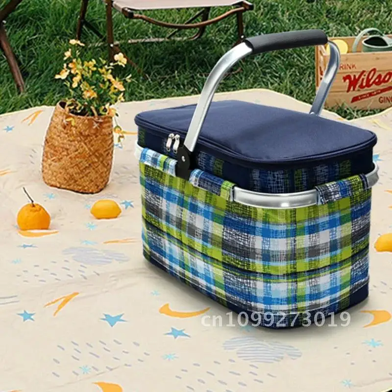 Big Capacity Camping Picnic Bag Portable Hike Gear Folding Waterproof Suitcase Insulated Lunch Cool Storage Basket Food Thermal