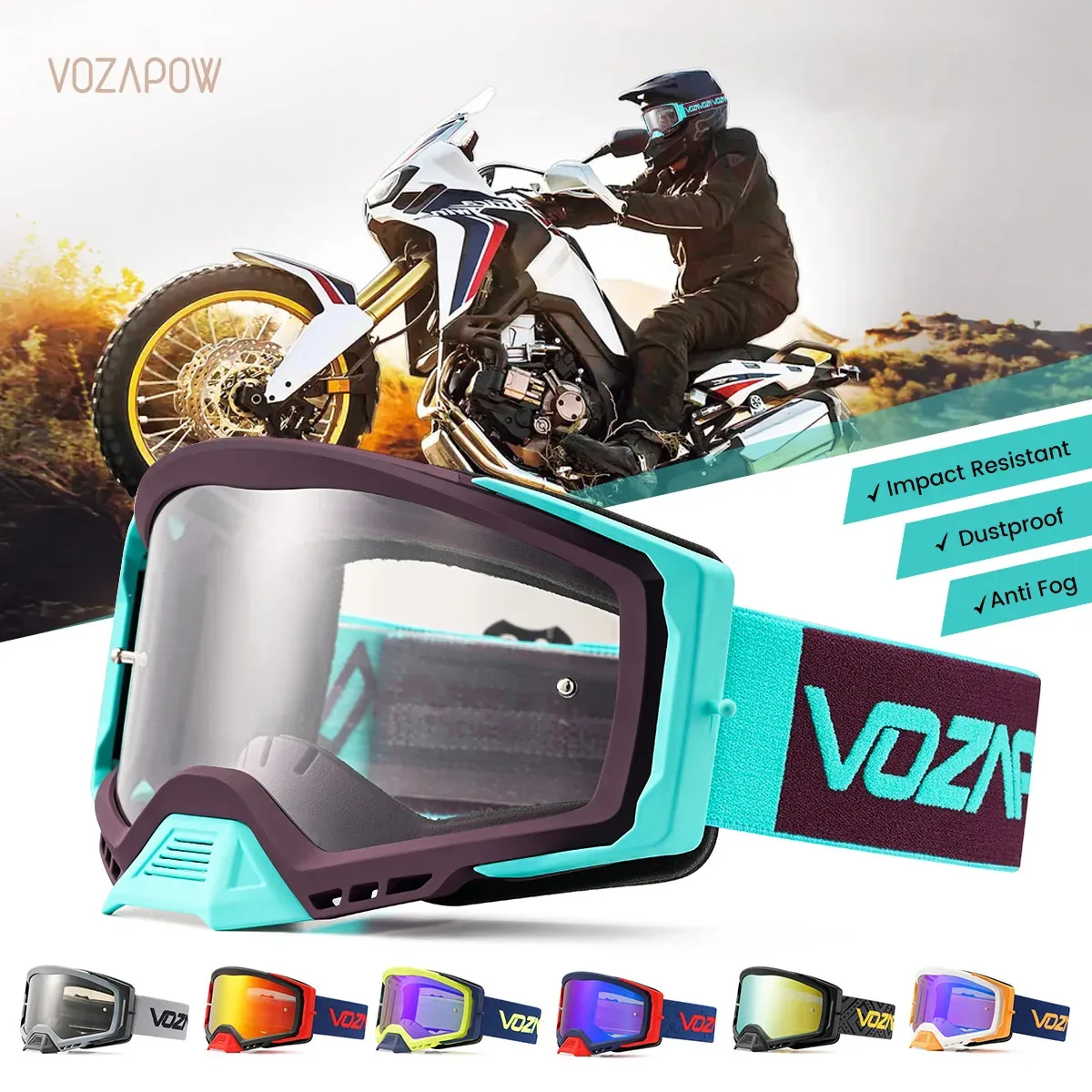Vozapow Motorcycle Goggles Men Off Road Motocross Sunglasses Enduro Anti Impact Moto Cycling Dirt Bike MTB Riding Over Glasses