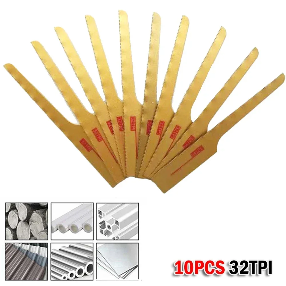 32-tooth Pneumatic Saw Blades Air Tool Gold 10Pcs For Wood Fiberglass Plastic Sheet Metals Cutting Reciprocating Saw Blades