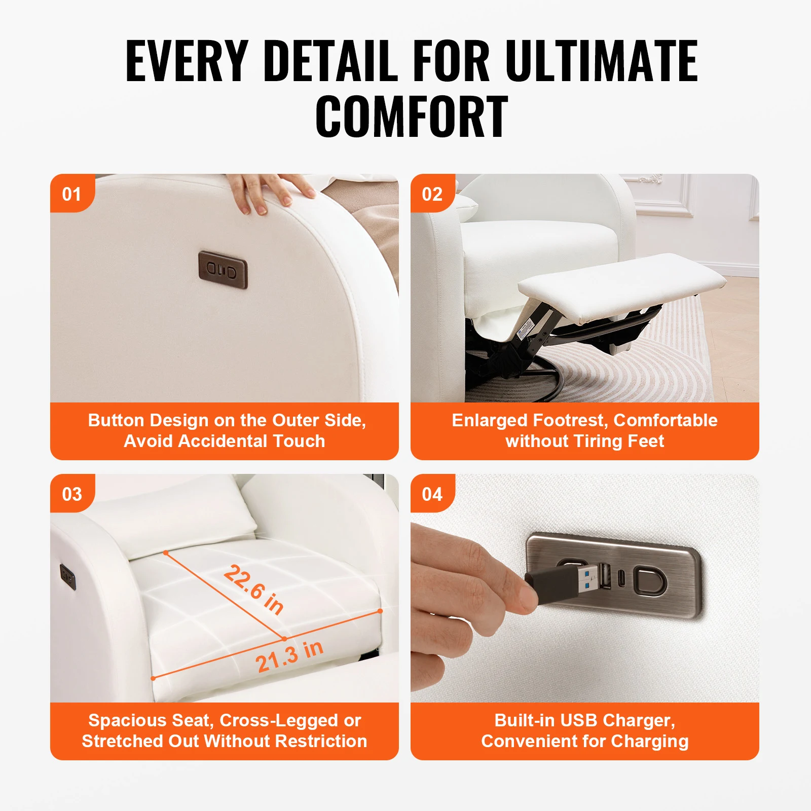 Electric Power Recliner Swivel Glider with USB Port for Living Room