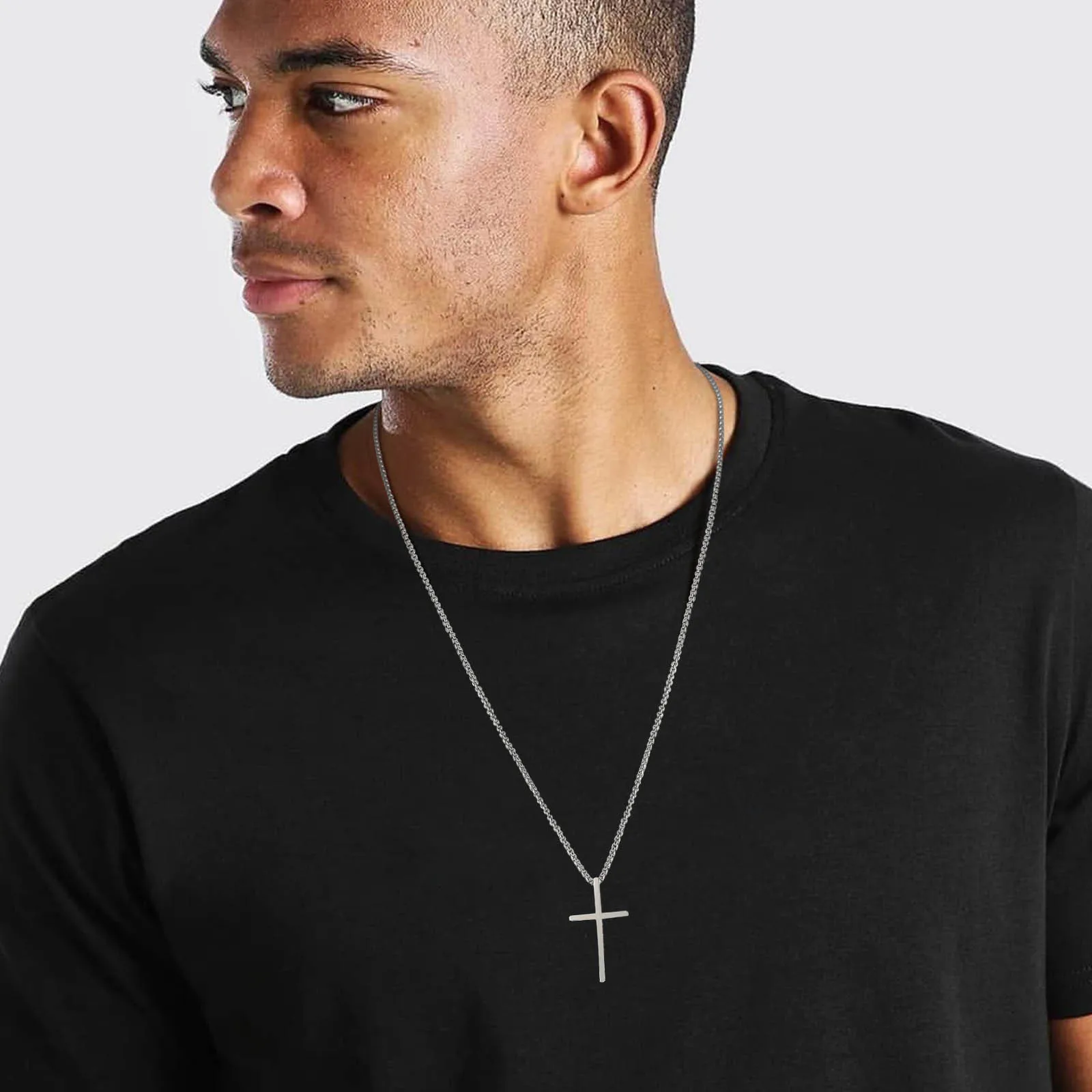 Stainless Steel Layered Cross Necklace - Rope & Box Chain Set For Men & Women, 16-26 Inch
