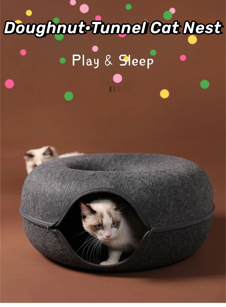 Title 1, Donut Cat Bed Pet Cat Tunnel Interactive Game T...