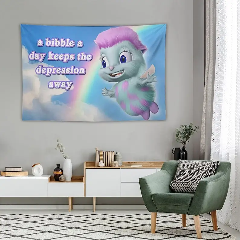 Bibble Meme Tapestry Bibble Happiness Funny Tapestries Novelty Tapestry Wall Hanging College Room Bedroom Living Dorm Decor