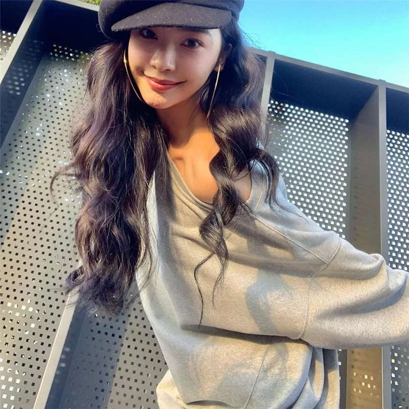 Women's Large Hooded Sweatshirt Autumn/Winter Personalized Loose Shoulder Off Shoulder Girls' Street Decoration Pullover 2023