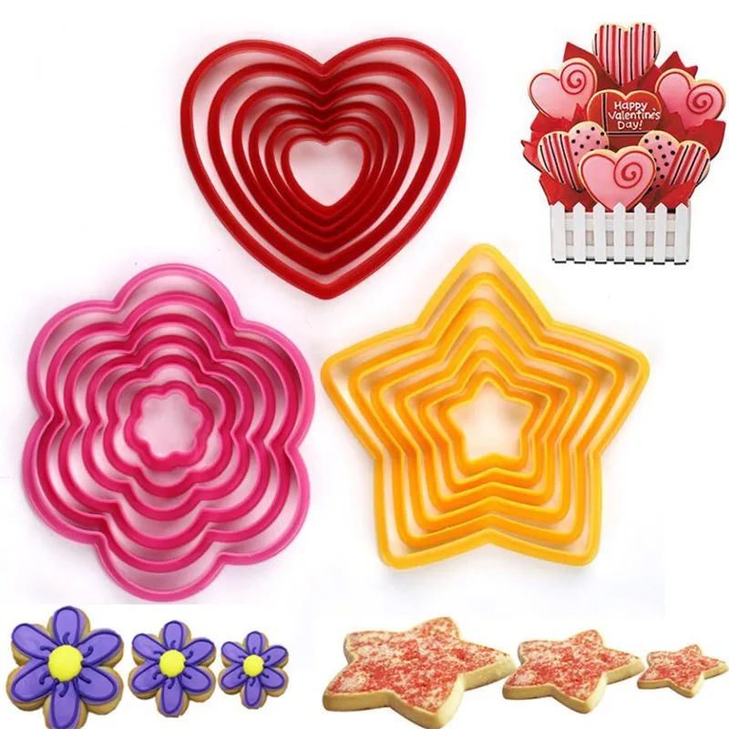 6Pcs Cookies Fondant Cake Cutter Pastry Star Heart Shape Baking Mold Tools Decor 