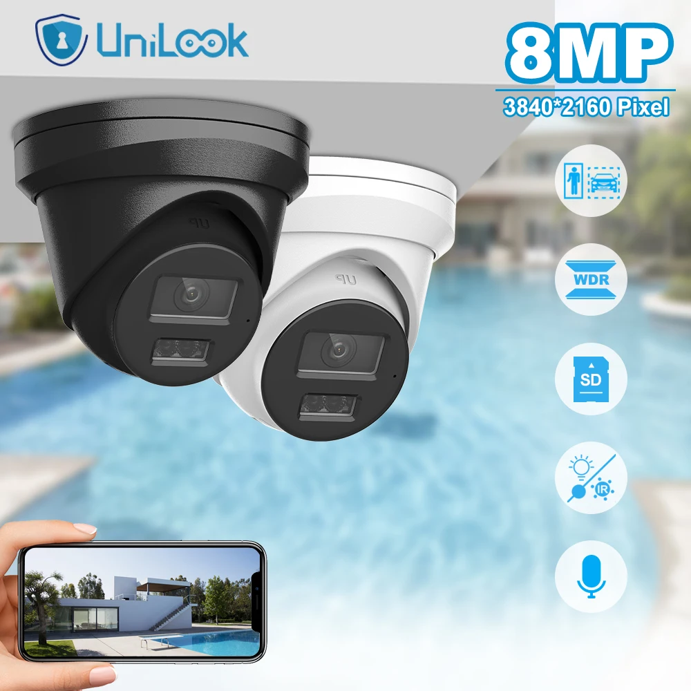 Unilook 4K Poe Ip Dome Camera Outdoor Smart Dual-Light Color Vu 30M Ip67 Cctv Videosorveglianza Slot Per Scheda Sd Rilevamento Umano/Auto