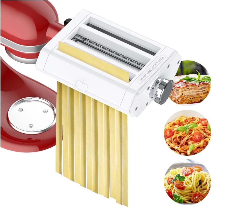 

3 in 1 pasta maker accessories with kitchen assistance, including pasta rolls, pasta cutters
