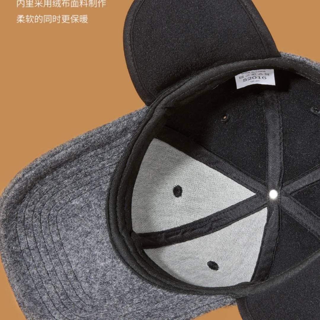 Wool Winter Hat with Brim Earflap, Fitted Hat, Faux Fur Baseball Cap for Men, Cold Weather, Ski, Snow, Hiking Bonnets 6