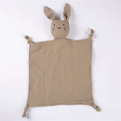 Personalized Muslin Cotton Baby Comforter Blanket and Soother Towel Set (Deep Khaki Cat)