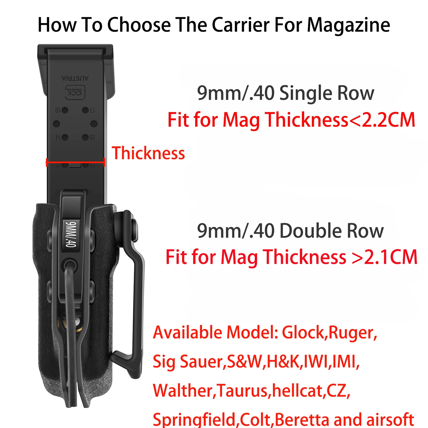 Magazine Pouch 9mm .40 Magazine Pistol Mag Holster Handgun Carrier Upgraded IWB OWB Multi-angle Mag Pouch Left Right Hand Singe Doube Stack