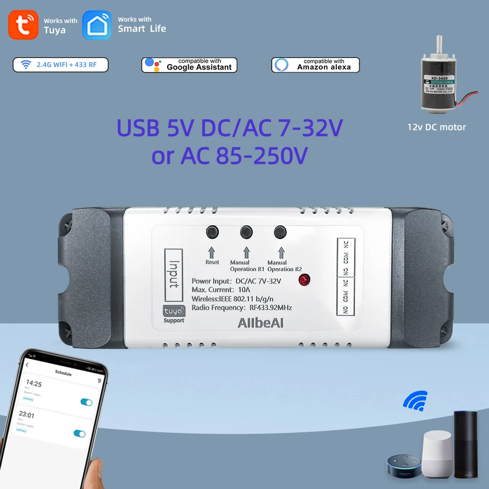 Módulo do Interruptor do Motor Tuya Smart Wifi Relé de Marcha Alexa Google Alice Rf433 Mhz Canais dc 12v 24v 32v 110v 220v