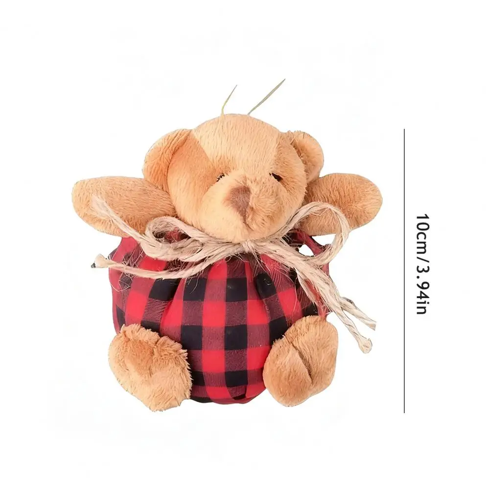 2Pcs 10cm Mini Plaid Bear Ornaments Christmas Tree Hanging Decor Cute Bear Keychain Festive Xmas Stocking Plush Stuffer Gifts