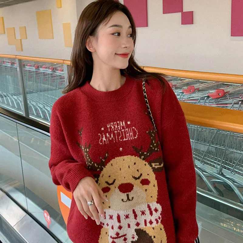 

Boring Honey Round Collar Pullover Christmas Sweater Korean Style Fashion Knit Tops Loose And Comfortable Sweater Women Winter