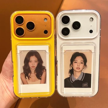 Luxury 2in1 Photo Card Slot Holder Bag Case For iPhone 17 Air 11 12 13 14 15 16 Pro Max Plus Candy Color Soft Shockproof Cover 1