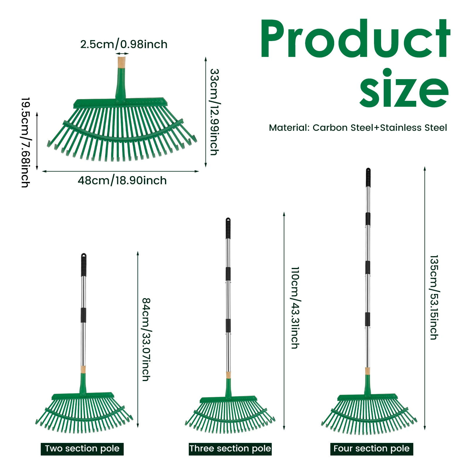 53 Inches Leaves Rake Heavy Duty Hoe Lawns Leaf Lawn Leveling Rake Yard Tools for Picking up Leaves Grass Clippings Garbage 6