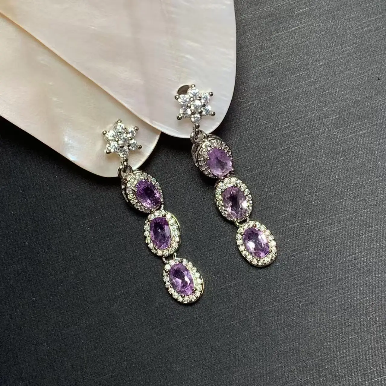 Natural Amethyst Earrings COPPER Stud earring For Women Dangle CUTE Gift  Fine Jewelry Dangle