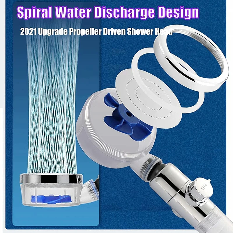 High Pressure Rotating Turbo Fan Water-Saving Adjustable Showerhead with Filters