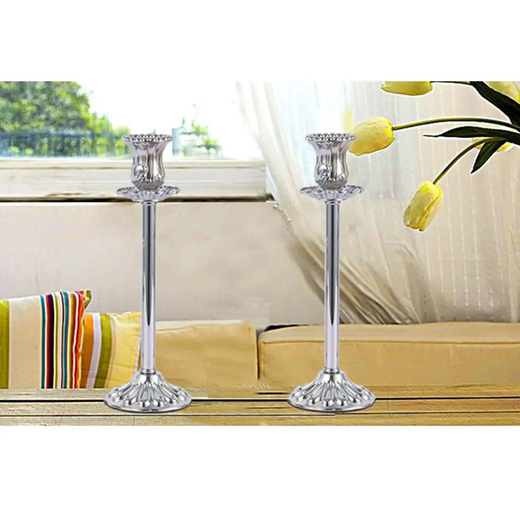 Silver Metal Pillar Taper Candle Holder Candlestick Holder for 2.2