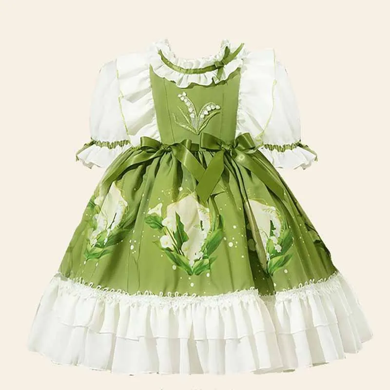 Birthday Party Lolita Sweet Dress Girls Kids Summer Green Dress Cute Princess Doll Teen For Baby Girls 2-10Y