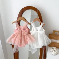 Newborn Jumpsuit Baby Girls Romper White Pink Elegant Gauze Polka Dot Singlet Princess Dress 0-2yrs 6