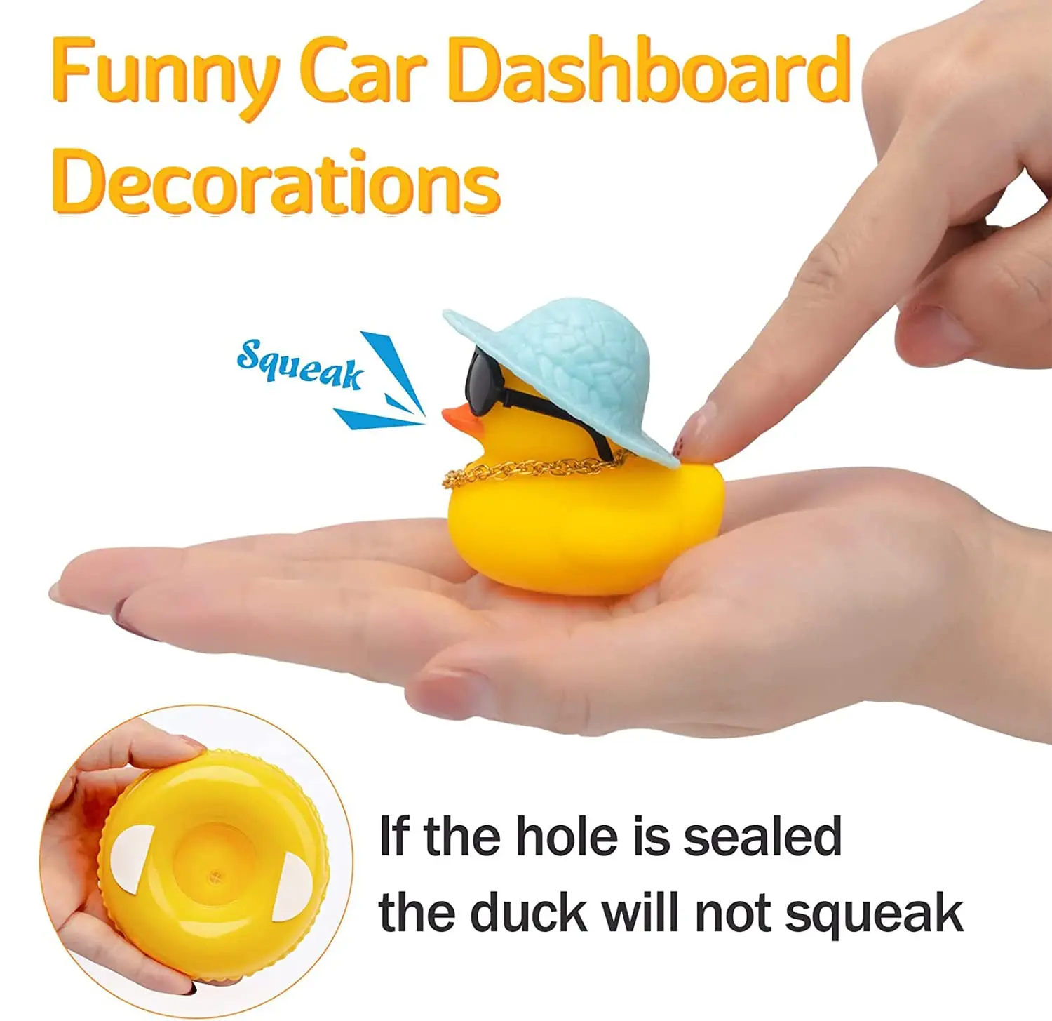 Rubber Car Duck Decoration Dashboard Car Ornament , Accessories with Mini Sun Hat Swim Ring Necklace and Sunglasses 4