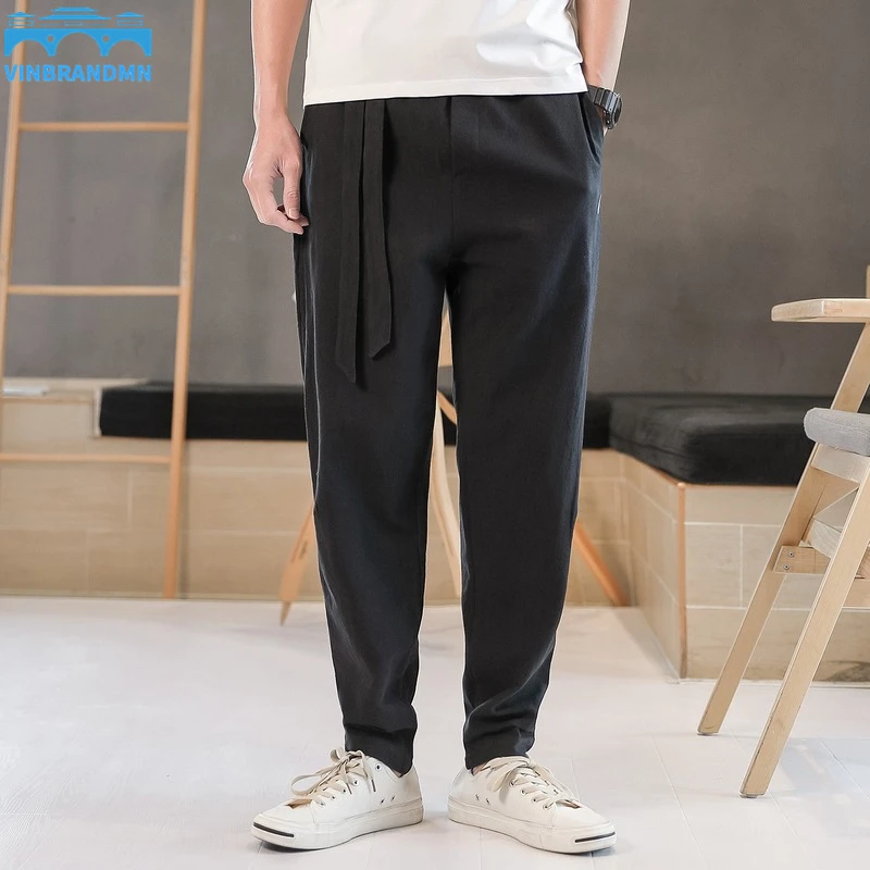 

Men's Trendy Casual Embroidered Pants Solid Color Straight Elastic Waist Pocket Trousers Men's Plus Size Sports Pants
