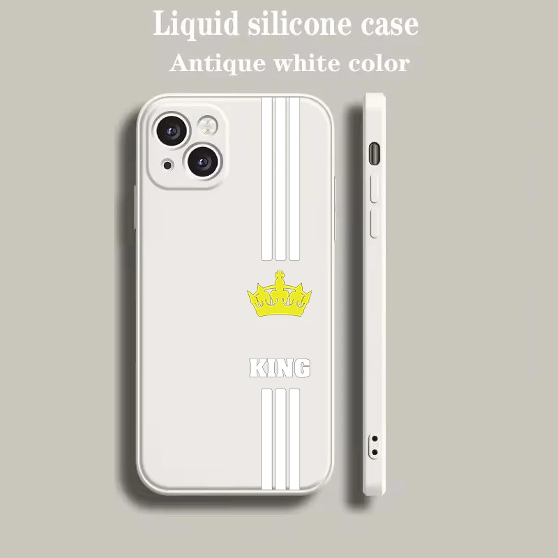 Beige Cartoon Crown King & Queen Couple Style Phone Case