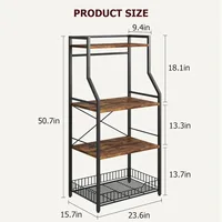 Kitchen Bakers Rack, Microwave Oven Stand with Large Wire Basket, Industrial Coffee Bar Station 2