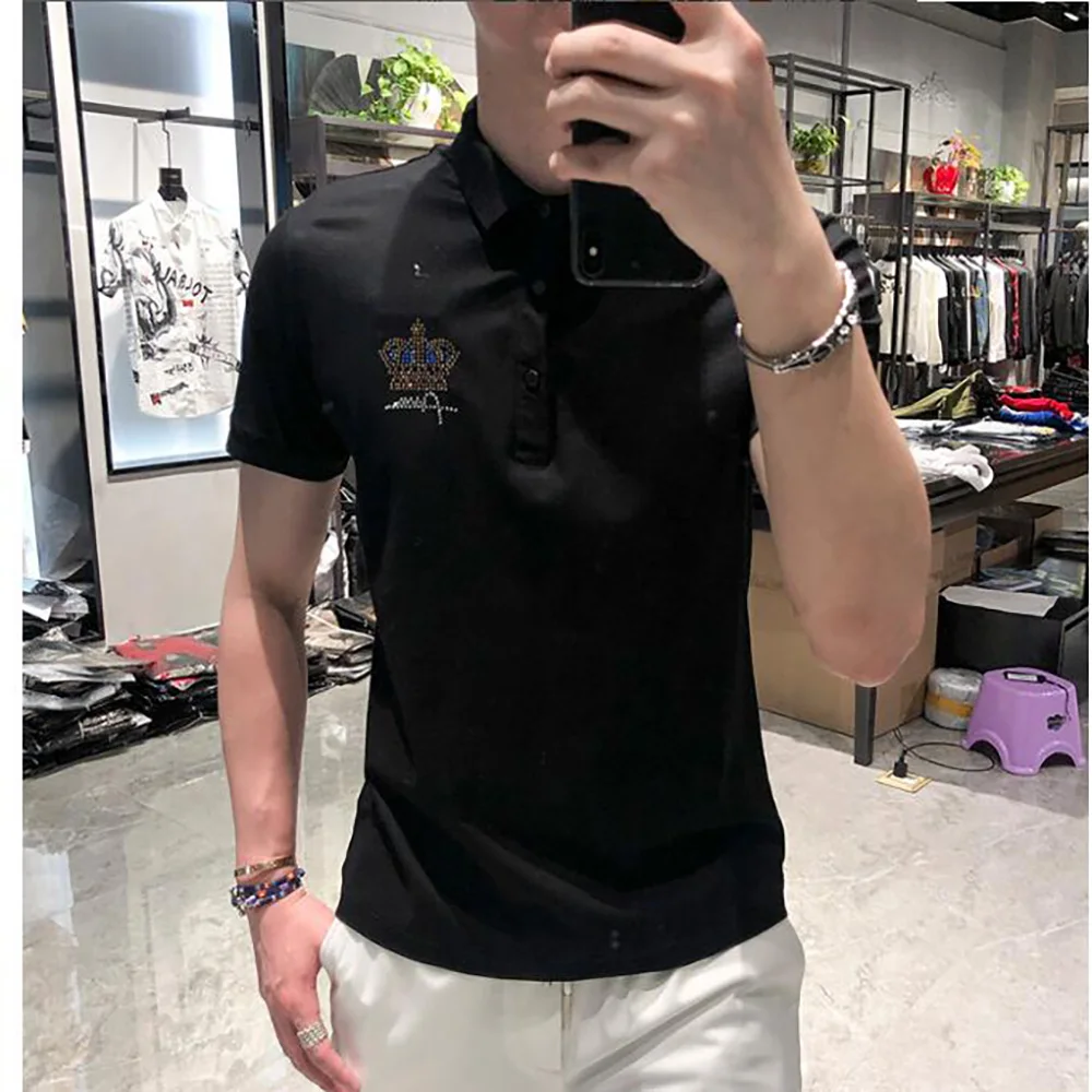 

2023 Polo Shirt Brands Male Short Sleeve Casual Slim Rhinestones Polo shirt 05158
