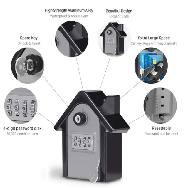 Combination Resettable Code Key Safe Lock Storage Box Outdoor Password Security Waterproof Push Button Case 3