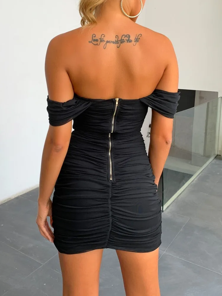 Joyfunear Draped Off Shoulder Ruched Dress Joyfunear Draped Off Shoulder Ruched Dress