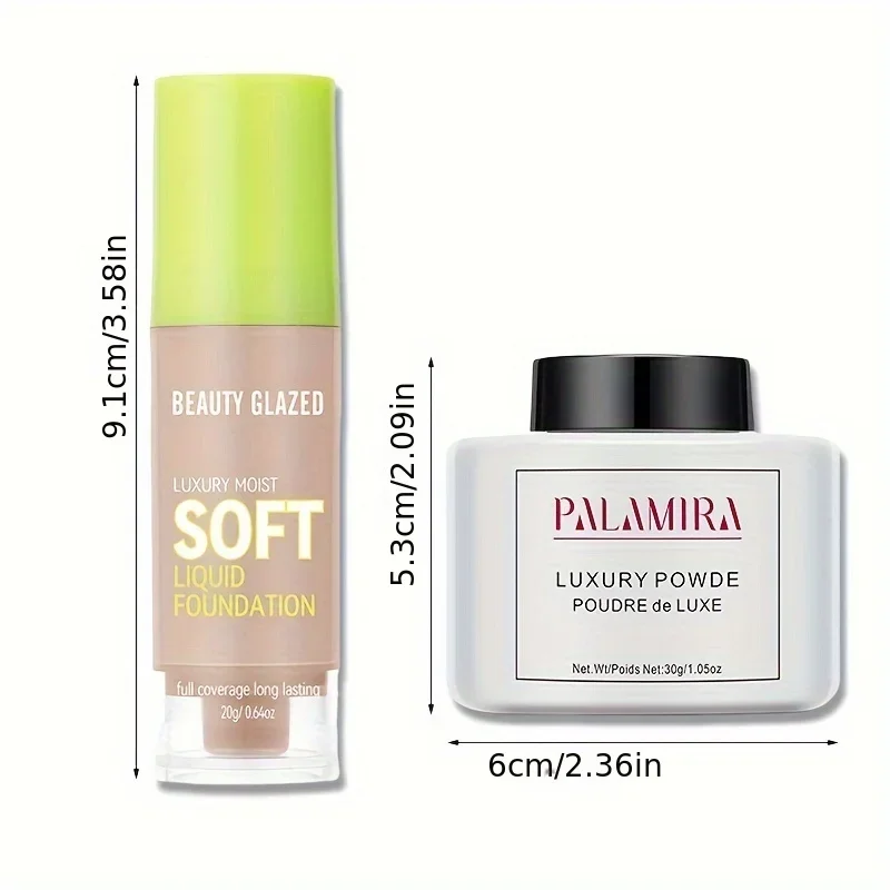 Beauty Glazed Matte Liquid Foundation & Loose Powder Set Full Coverage Long-Lasting Oil Control Moisturizing Loose Powder