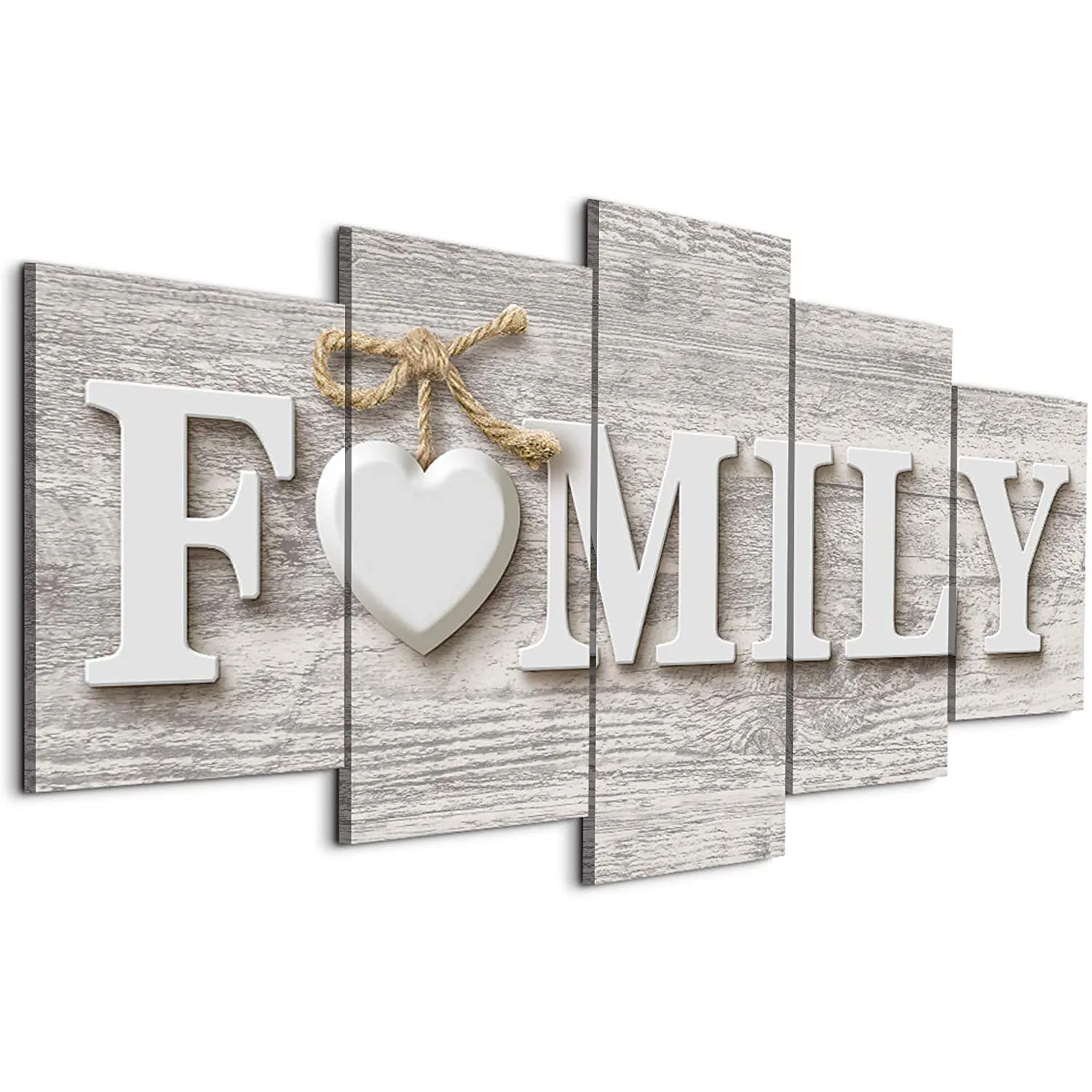 

No Framed 5 Pieces Vintage Countryside Heart Family Retro Wall Art Canvas Posters Pictures Paintings Home Decor for Living Room