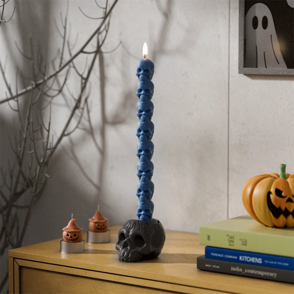 Spooky Stack Skull Taper Candle Mold Handmade Halloween Candle Silicone Mould DIY Candle Making Supplies