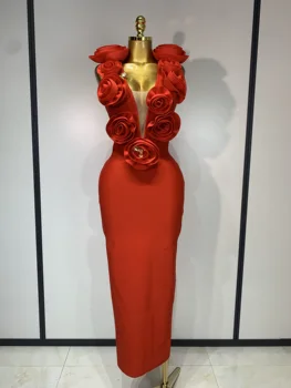 2025 New Fashion 3D Flower Sleeveless Bodycon Bandage Dress Women Celebrity Elegant Party Club Luxury Birthday Dress Vestidos ﻿ 1