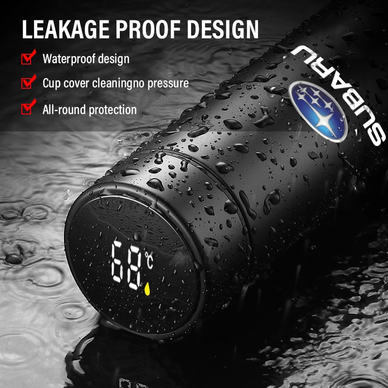 1Pcs Car Smart Thermos Bottle With Temperature Display Coffee Cup For Subaru WRX STI Forester Tribeca Levorg Impreza XV Outback