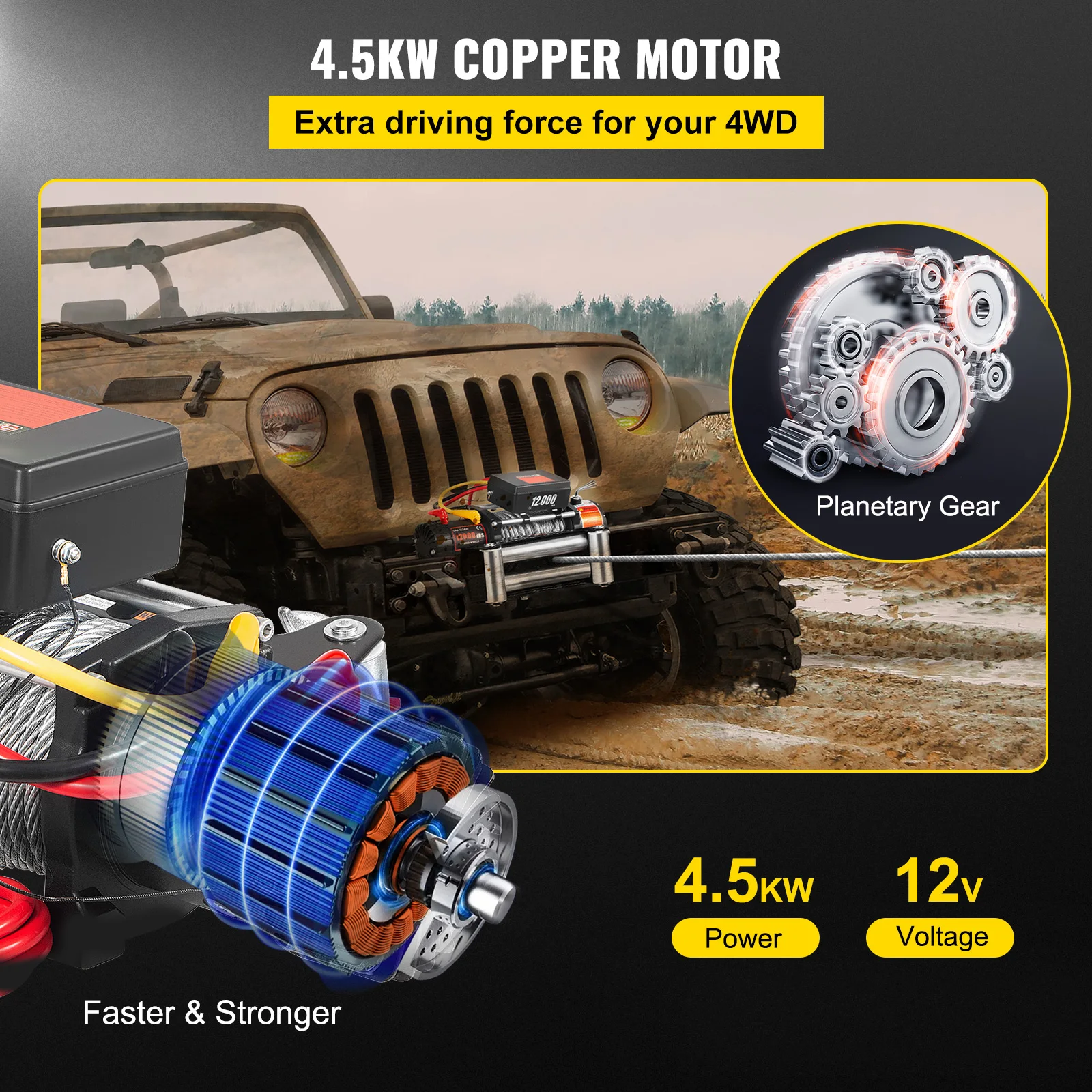 SucceBuy 12000LBS Electric Winch with 85ft Durable Steel Cable Recovery Off Road Winch for Towing ATV SUV Boat Truck Trailer