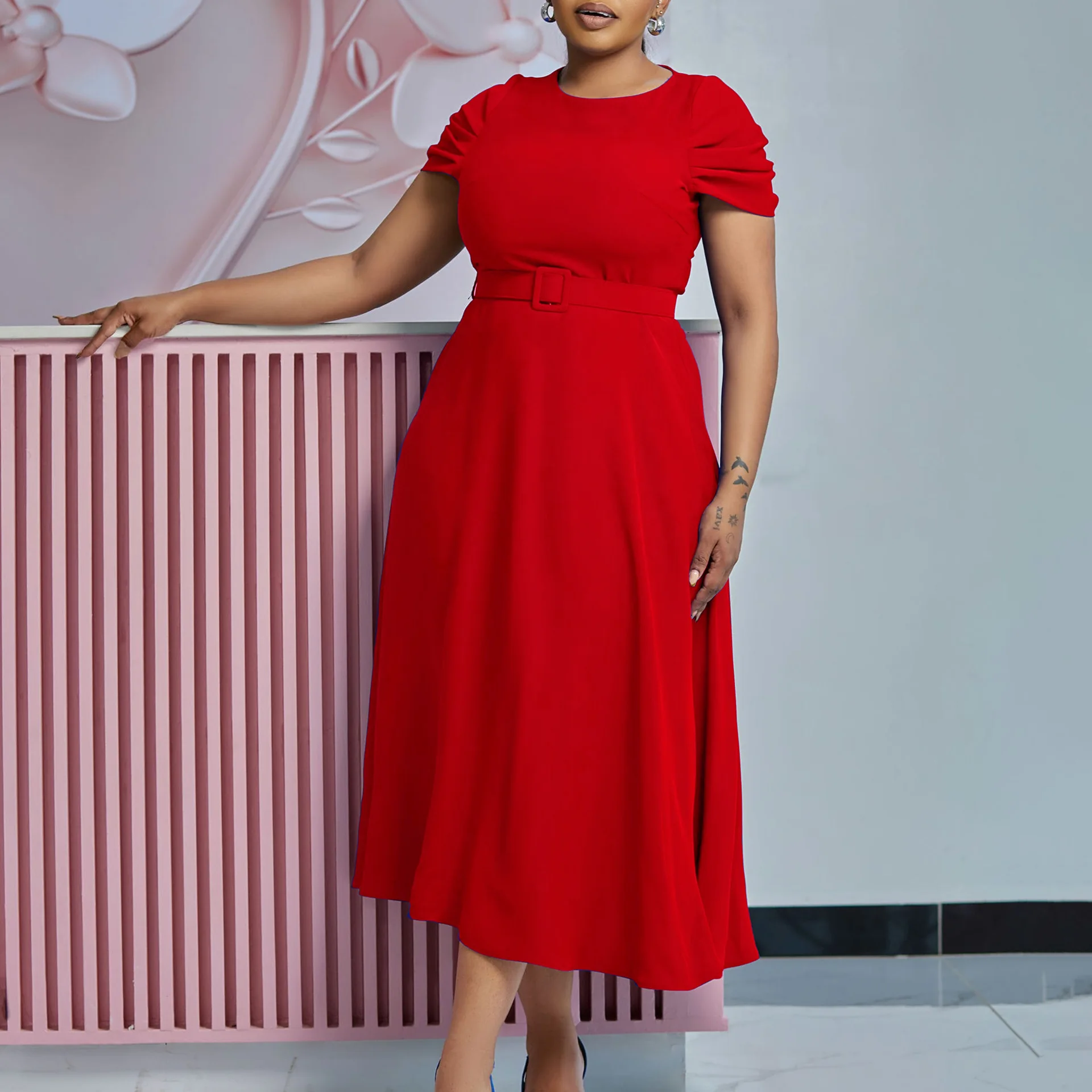

Women's 2024 summer new fashion temperament elegant short sleeve irregular large size temperament dress