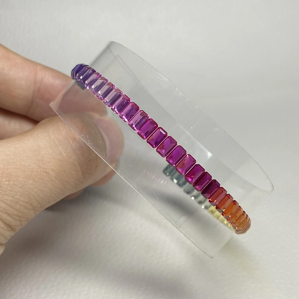 Meisidian Top Quality Emerald Baguette Cut Lab Corundum Sapphire Rainbow Stone For Necklace Making
