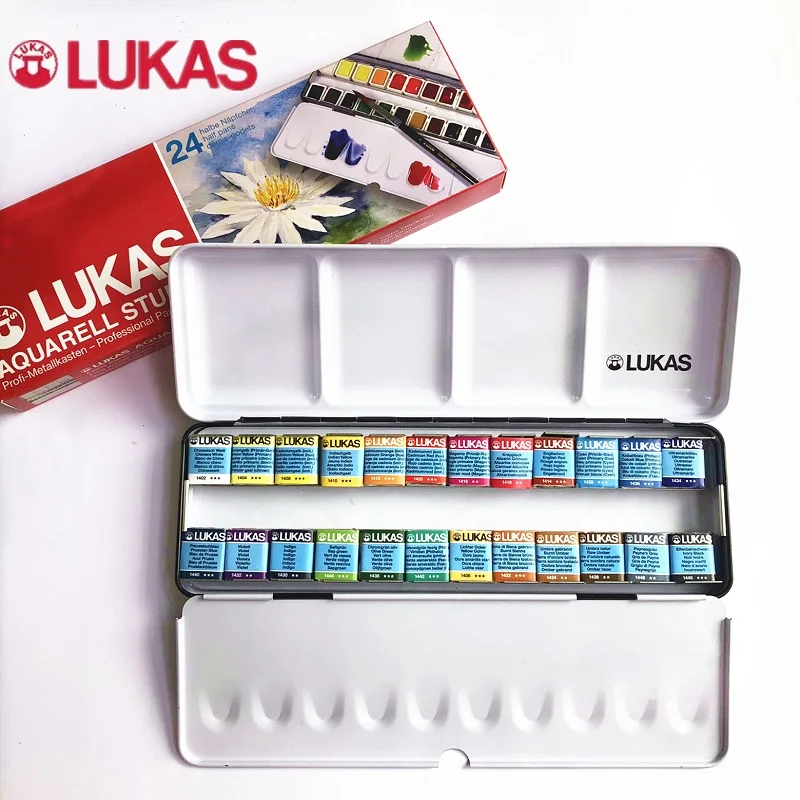 Lukas Solid Watercolor Paint Imported Germany 24 Colors Transparent Professional Water Color Sketching Portable Art Supplies