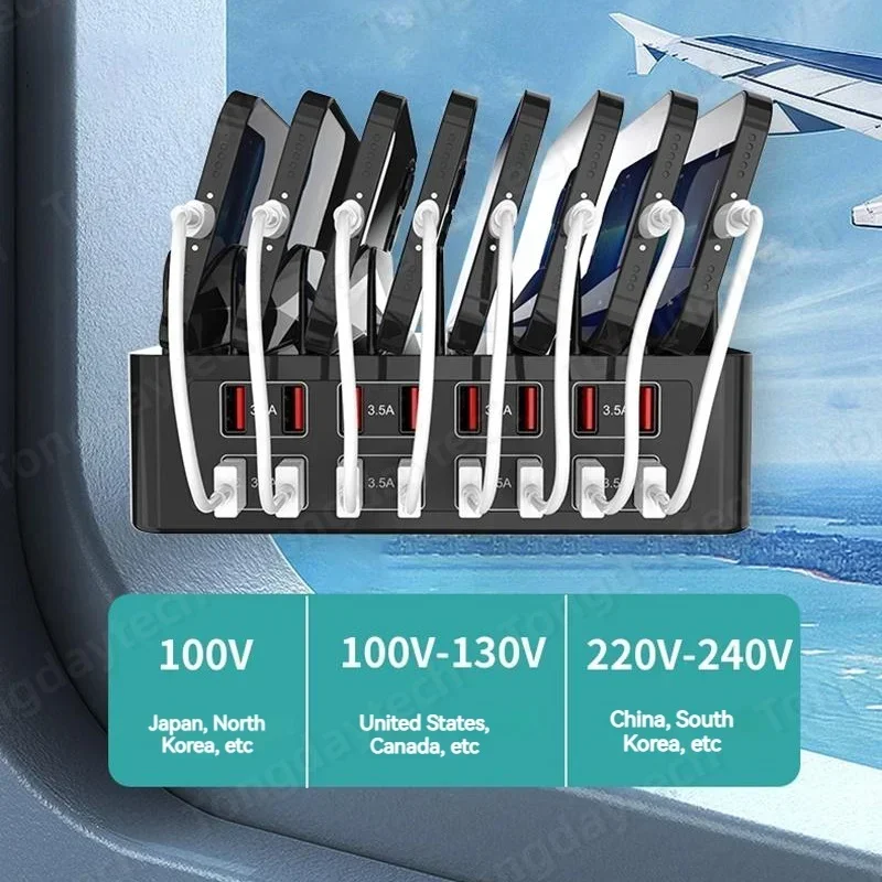 محطة شحن USB عالمية 150 واط مع 16 منفذ شحن وحامل هاتف