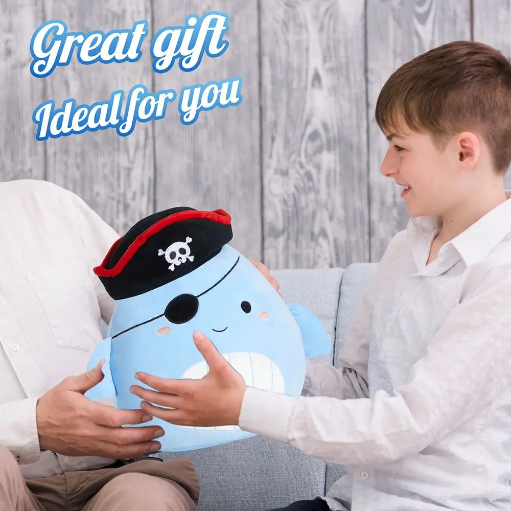 36cm Pirate Whale Stuffed Pillow Blue One-eyed Whale Round Pillow Plush Toys Cartoon Creative Design Children Gifts for Boys