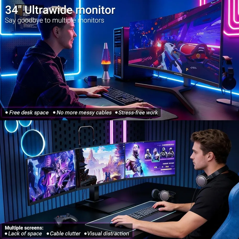 34 Inch Curved Gaming Monitor 180Hz UWQHD 3440x1440 Ultrawide FreeSync ...